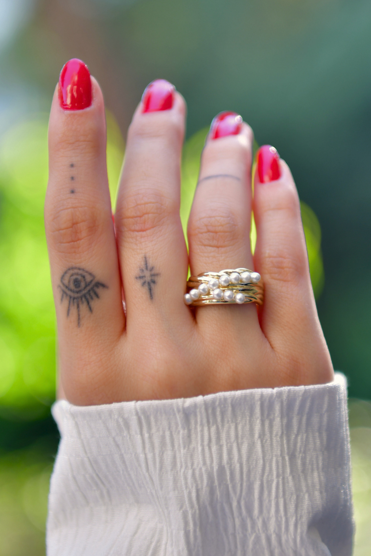 Üzeri İnci Dizili Ayarlanabilir Çelik Görünümlü Xp Yüzük