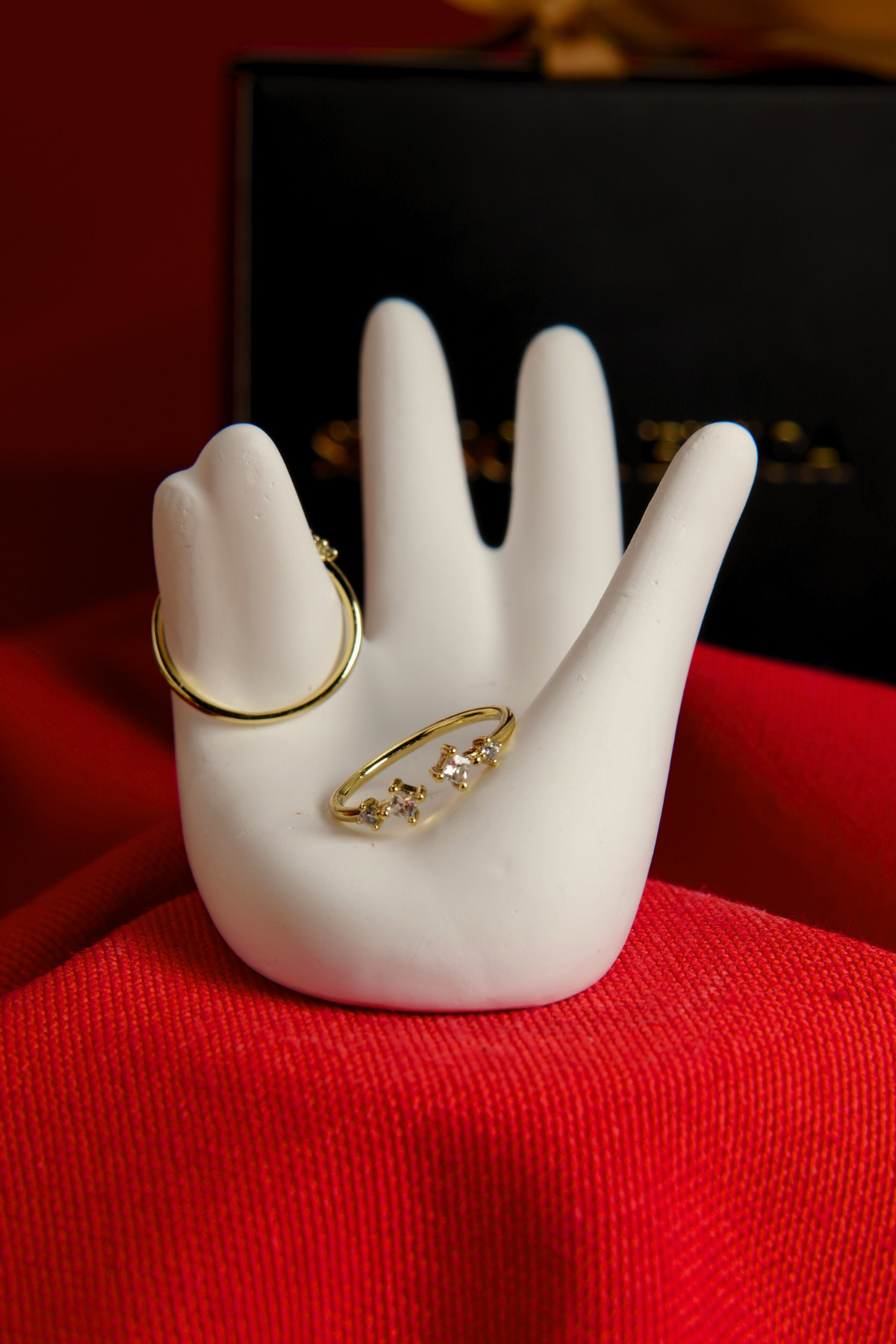 Üzeri Bir Büyük Bir Küçük Taşlı Çift Taraflı Ayarlanabilir Çelik Görünümlü Xp Yüzük