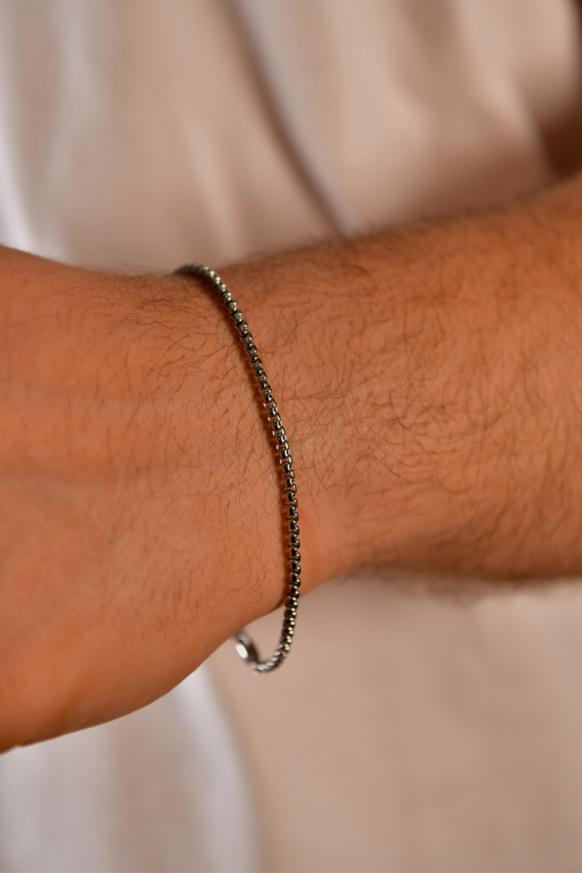 İç İçe Geçen Kare Model Erkek Çelik Zincir Bileklik 2mm