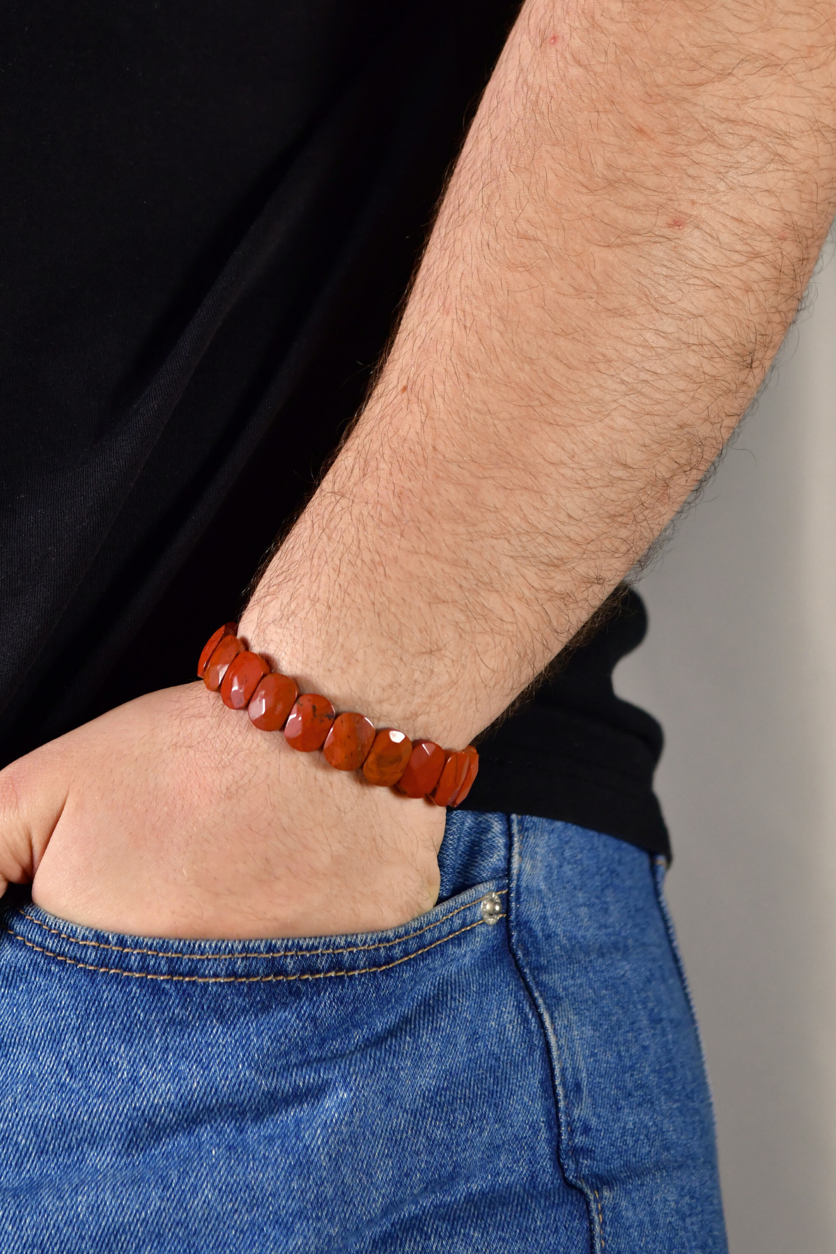 Kırmızı Jasper Özel Kesim Doğal Taş Unisex Bileklik