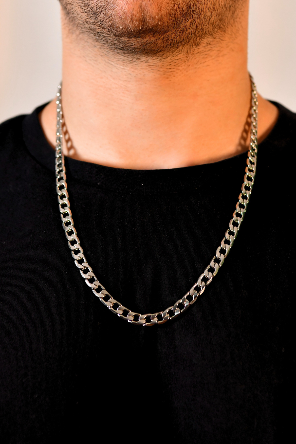 İç İçe Geçen Halka Model Erkek Çelik Zincir Kolye 7 mm