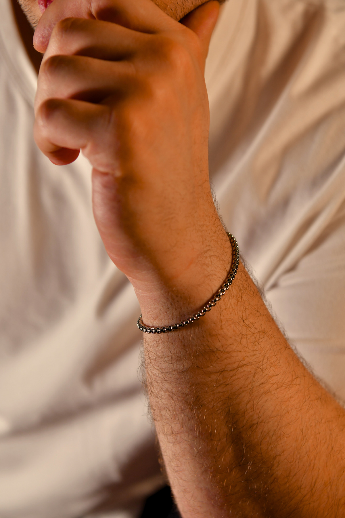 İç İçe Geçen Kare Model Erkek Çelik Zincir Bileklik 3mm