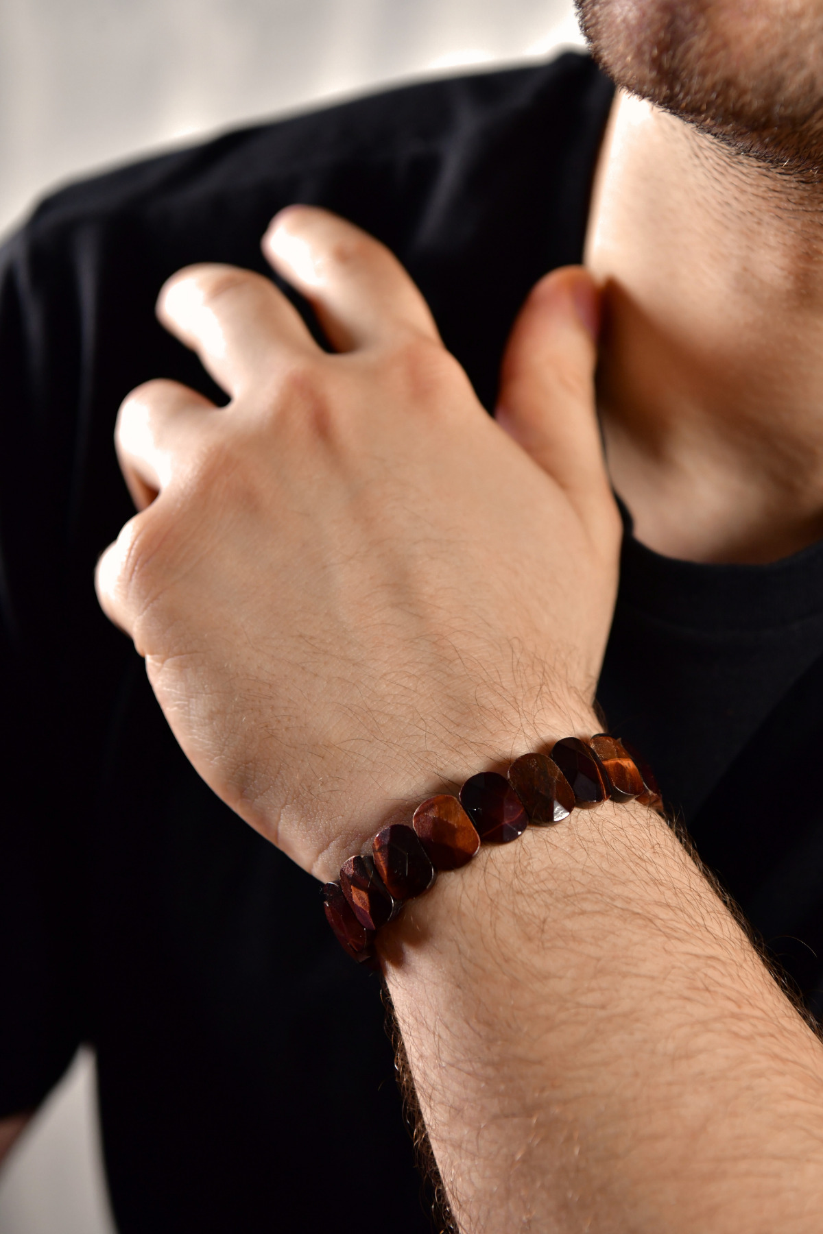 Kızıl Kaplangözü Özel Kesim Doğal Taş Unisex Bileklik