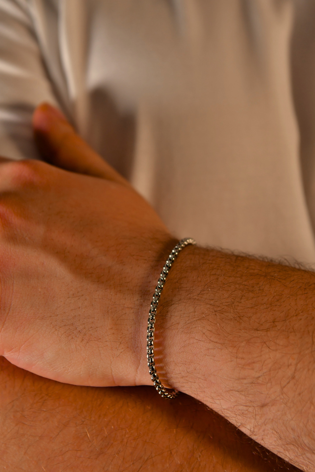 İç İçe Geçen Kare Model Erkek Çelik Zincir Bileklik 3mm