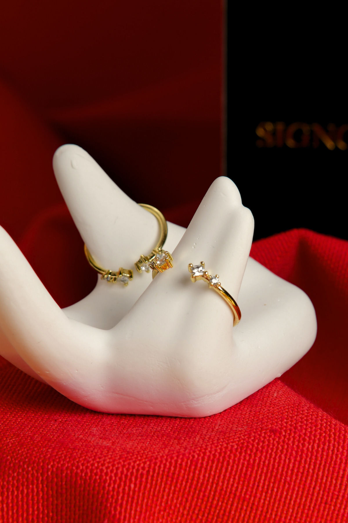 Üzeri Bir Büyük Bir Küçük Taşlı Çift Taraflı Ayarlanabilir Çelik Görünümlü Xp Yüzük