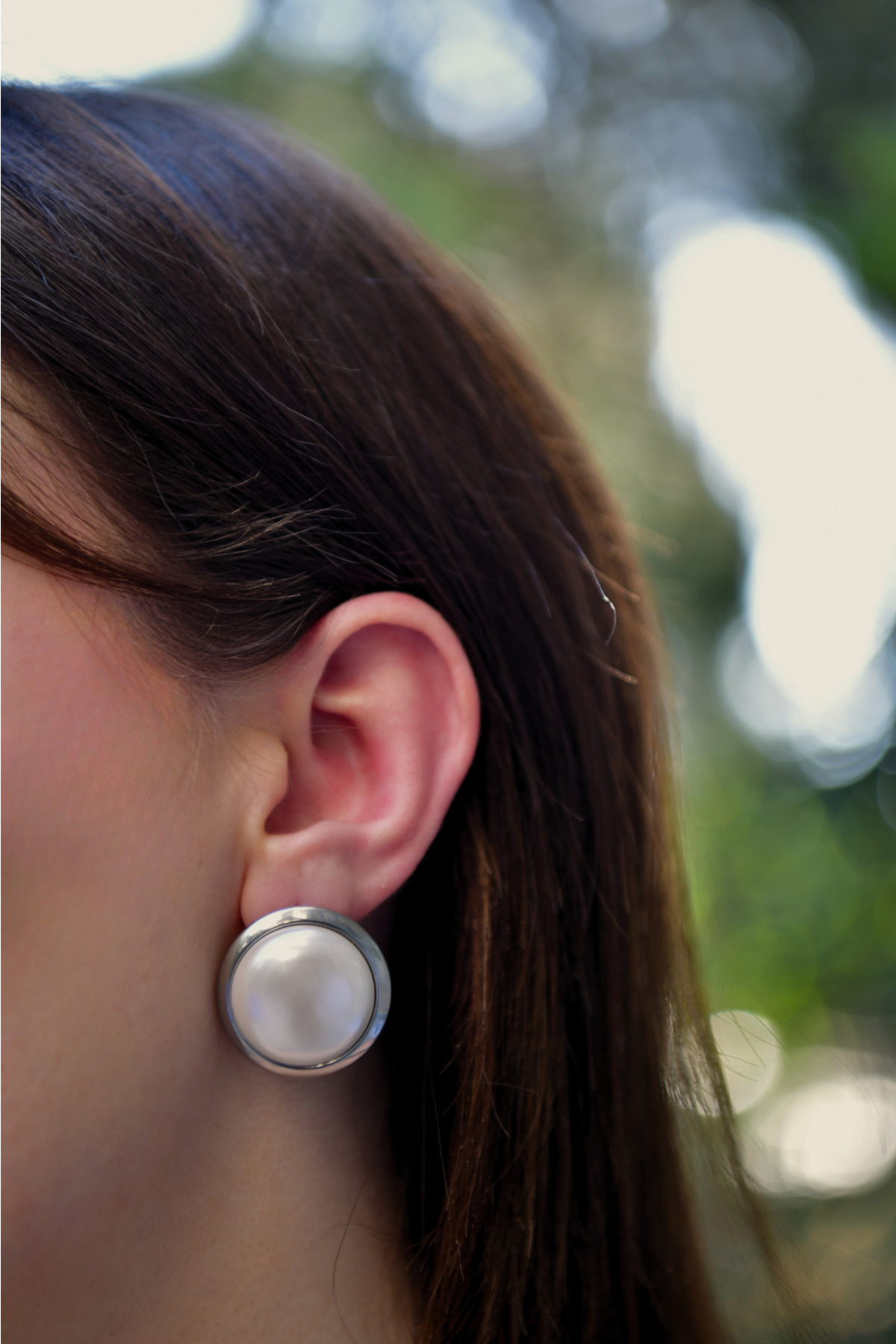 İnci Taşlı Düğme Çiftli Kadın Çelik Küpe