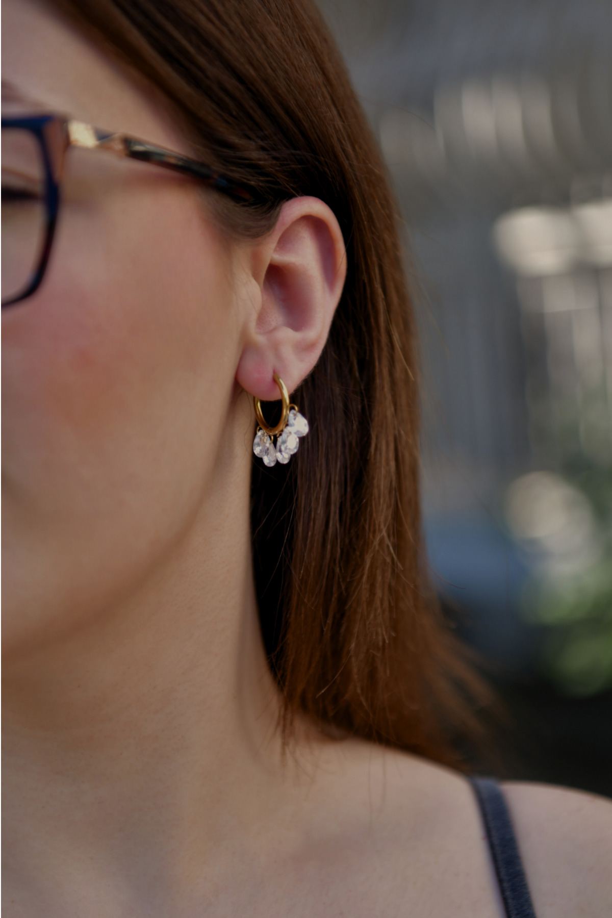 5 Taşlı Çift Halka Model Kadın Çelik Küpe