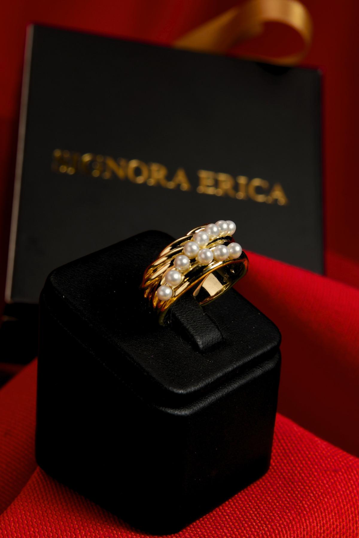 Üzeri İnci Dizili Ayarlanabilir Çelik Görünümlü Xp Yüzük