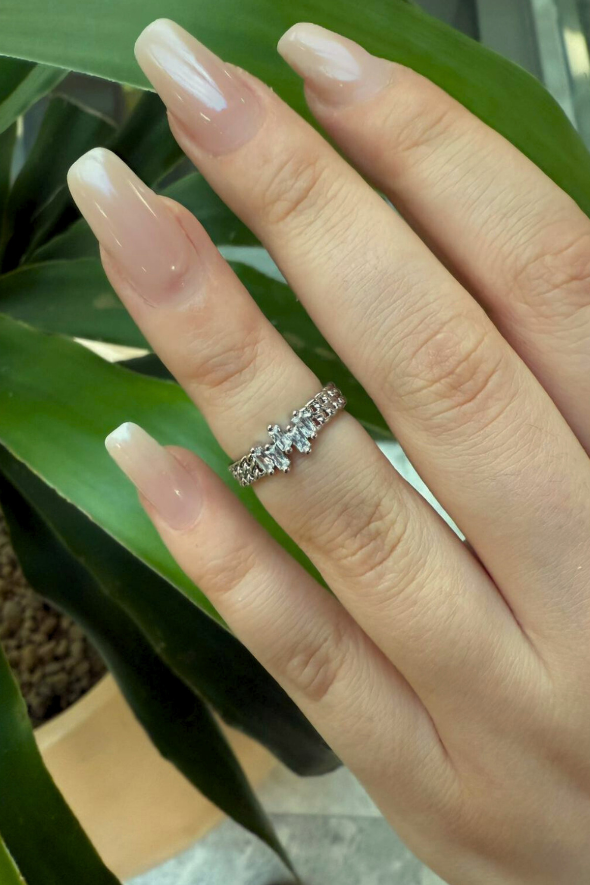 Üzeri Zigzag Baget Taşlı Çelik görümlü Xp Eklem Yüzüğü