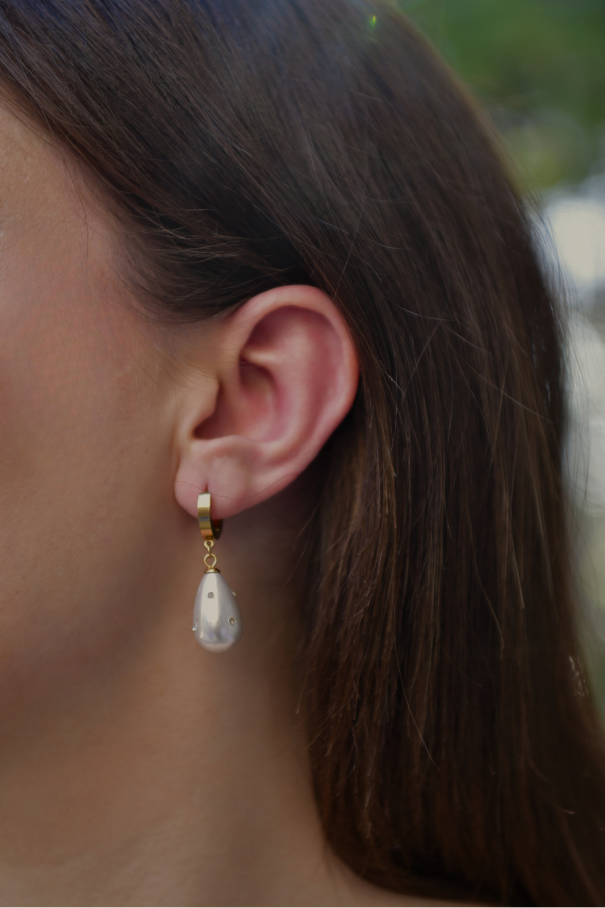 İnci Taşlı Şık Dekorlu Çiftli Kadın Çelik Küpe