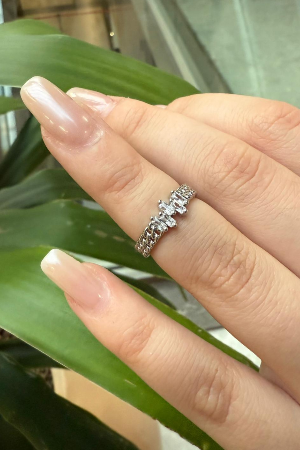 Üzeri Zigzag Baget Taşlı Çelik görümlü Xp Eklem Yüzüğü