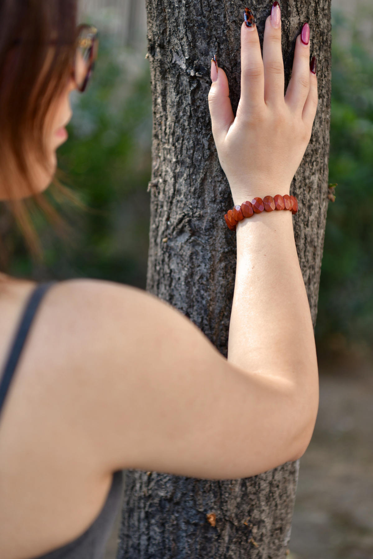 Kırmızı Jasper Özel Kesim Doğal Taş Unisex Bileklik