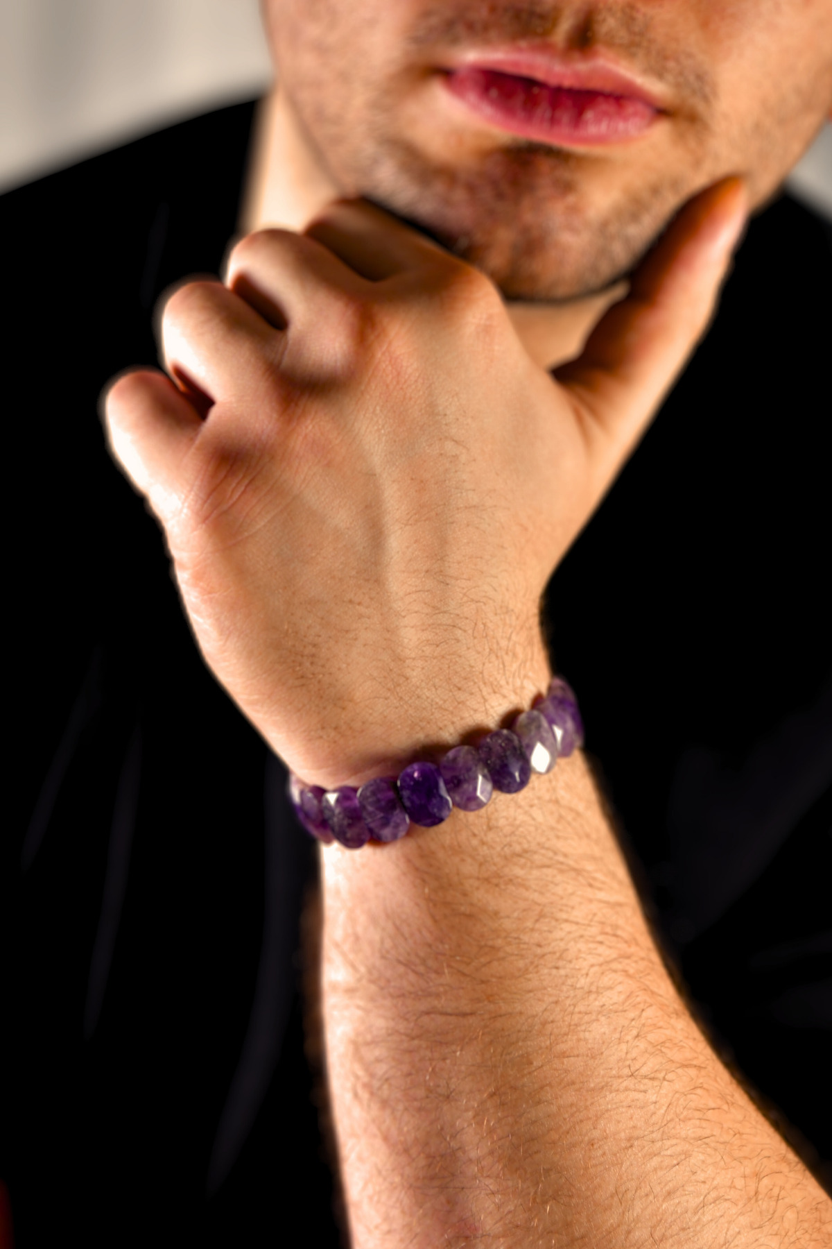 Ametist Özel Kesim Doğal Taş Unisex Bileklik