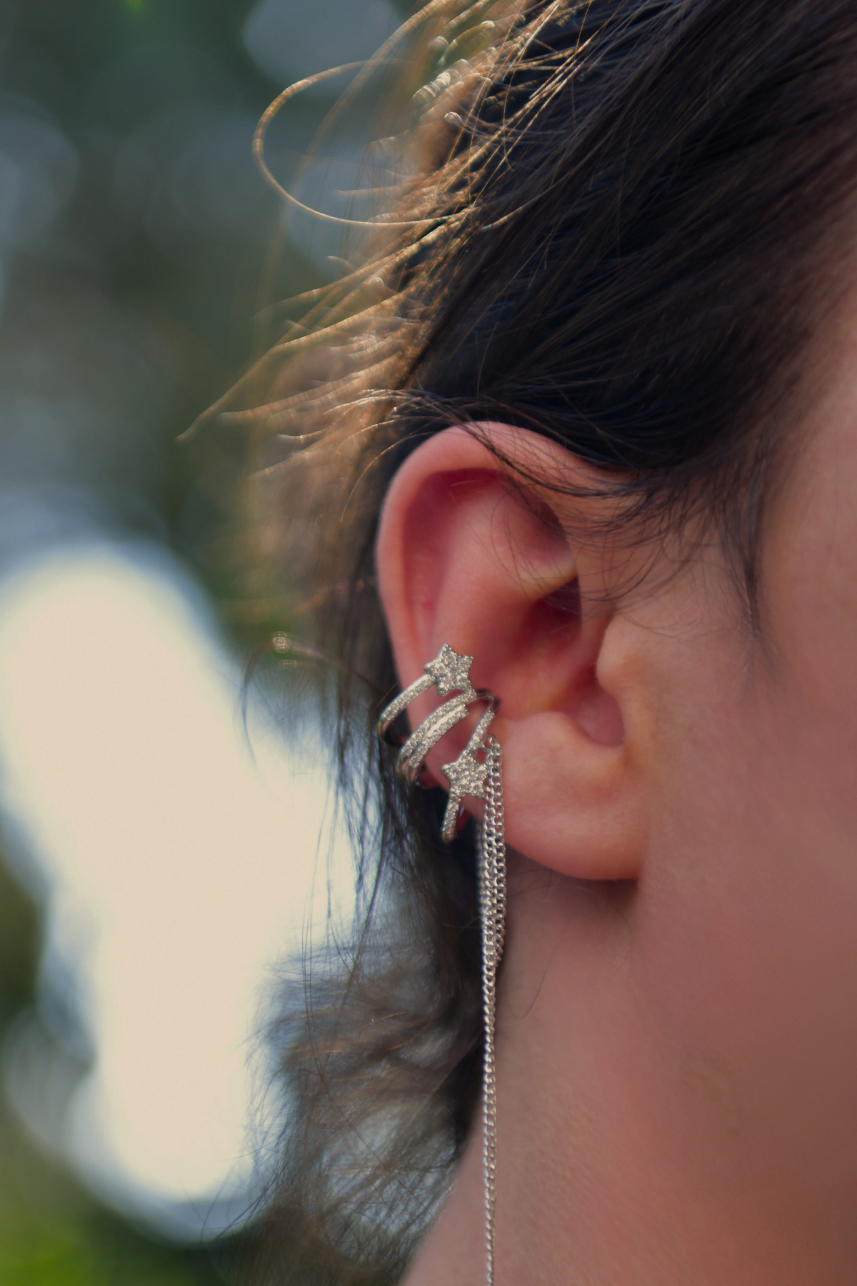 3 Sıralı Taşlı Yıldız Figürlü Sallantılı Earcuff