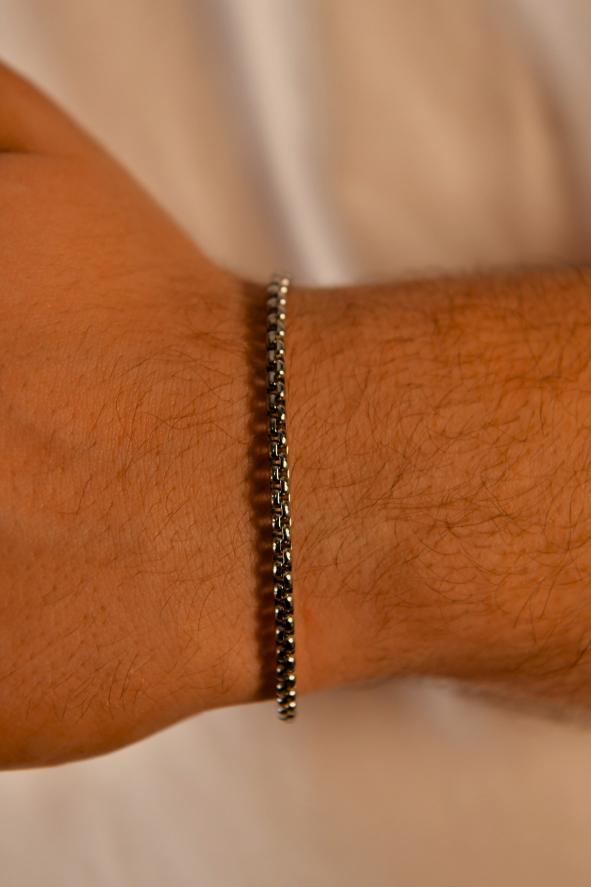 İç İçe Geçen Kare Model Erkek Çelik Zincir Bileklik 3mm