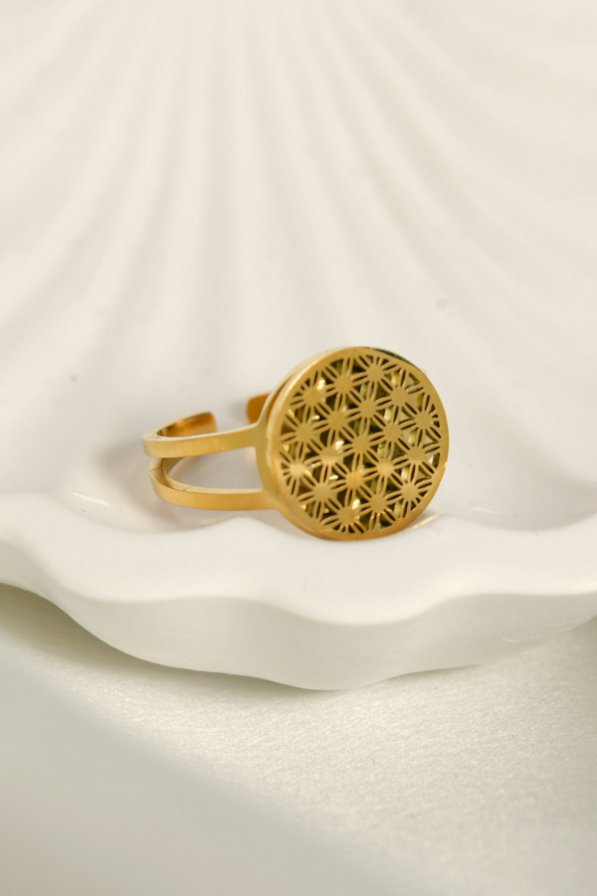 Üzeri Lotus Çiçeği Model Ayarlanabilir Çelik Yüzük